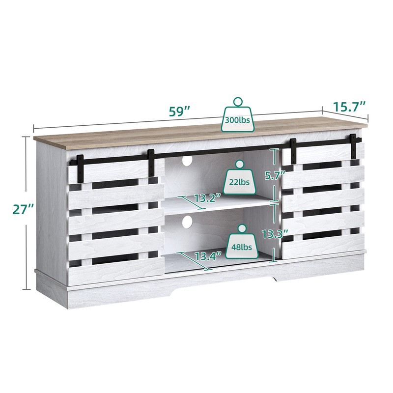 59" TV Stand Cabinet Console for 65" ​Entertainment Center Farmhouse Barn Door