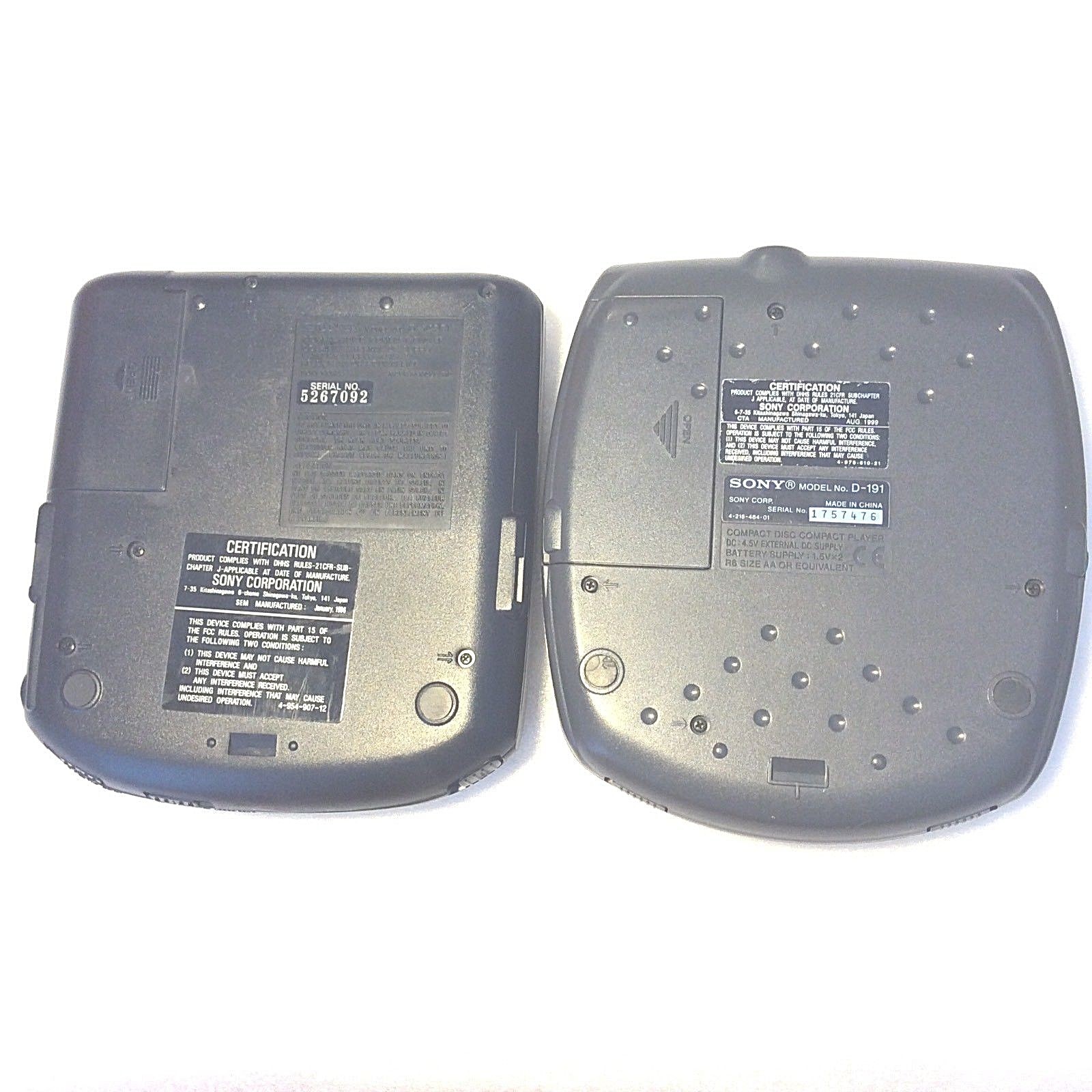 2 Sony Discman Portable CD Players 1999 Sony D-191 & 1996 Sony D-142CK AVLS BASS