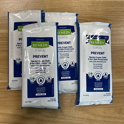 Lot Of 4 Medline Remedy PREVENT  Protection Barrier Cream Cloth Vanilla Scent