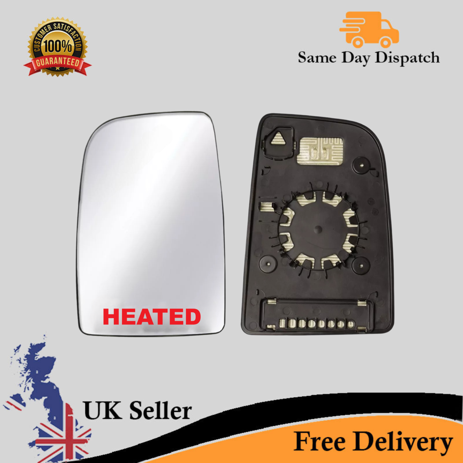 Wing Mirror Upper Large Glass For Mercedes Sprinter Heated PUSH N/S (2006-2017)