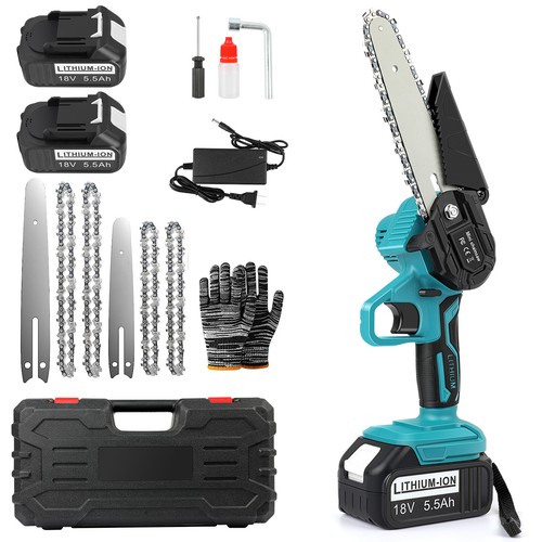 4+6" Electric Mini Chainsaw Cordless Handheld Saw 2 Battery + 4 Chain for Makita