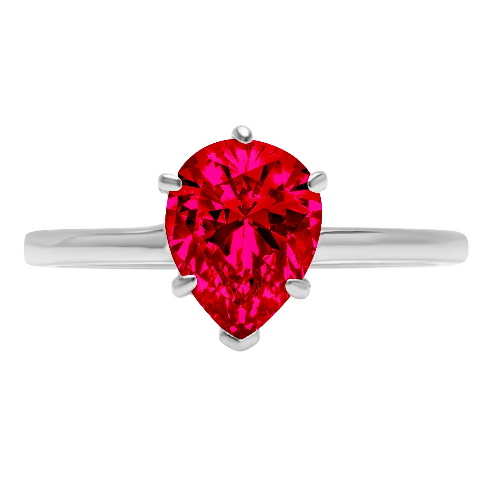 Pre-owned Pucci 1ct Pear Cut Simulated Ruby Stone Wedding Bridal Promise Ring 14k White Gold In Red