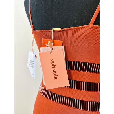 Pre-owned Cult Gaia Olitan Midi Dress Tannin Small Knit Pullover Beaded Spaghetti Strap In Orange