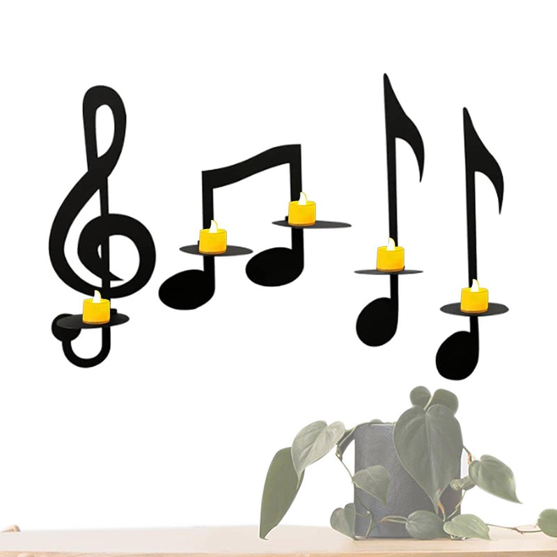Wall Hanging Decor Note Left Button Black Music Note Wall Sconce Candle Holder