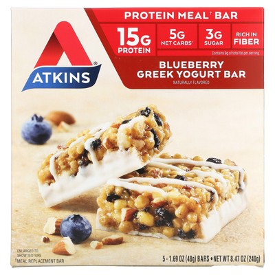 Батончик с греческим йогуртом Atkins Blueberry 5 батончиков по 1 7 унций по 48 г каждый Диета Аткинса