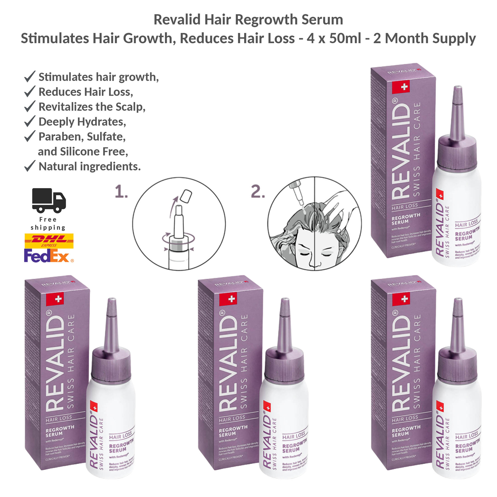 Revalid Hair Regrowth Serum - Stimulates Hair Growth, Reduces Hair Loss 4x50ml