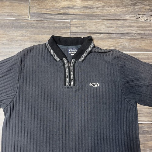 Vintage LA Gate Front Zippered Polo Short Sleeve Shirt Black Made In USA EUC