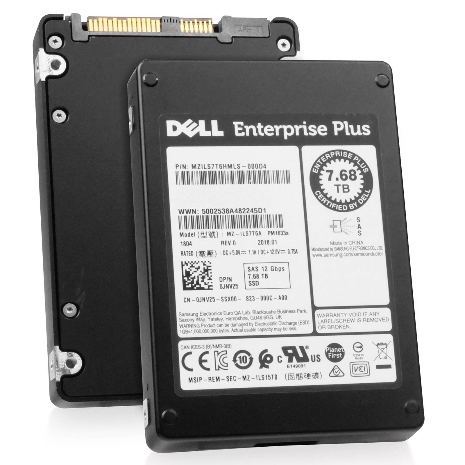Dell/Samsung PM1633a 7.68TB MZILS7T6HMLS SAS 12Gb/s 3D TLC 1 DWPD 2.5
