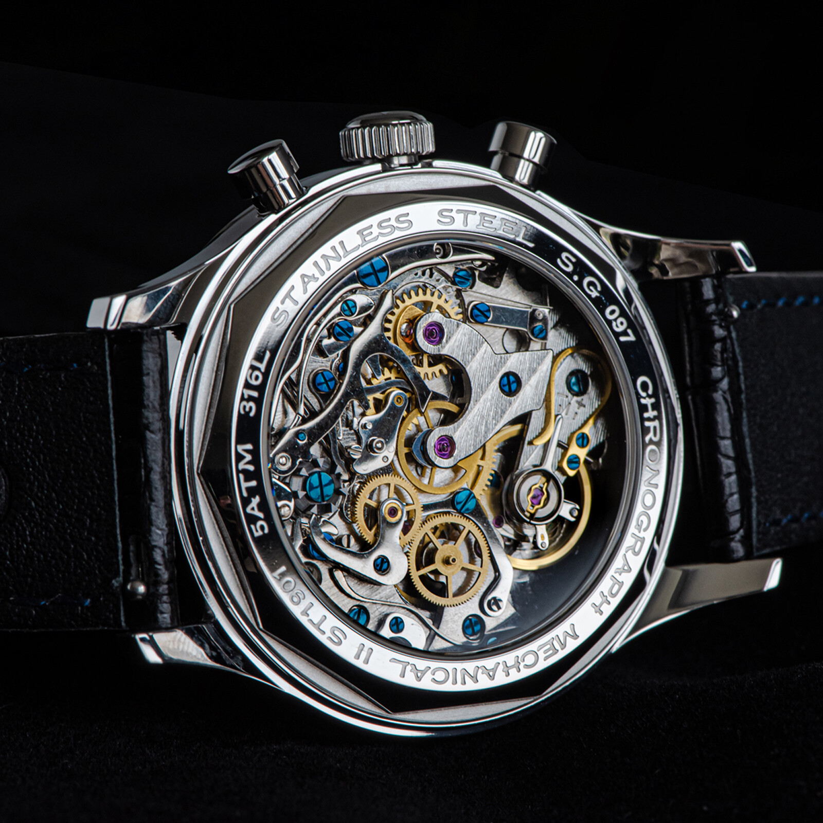 Pre-owned Sugess Suchp005k V2 Swanneck Exhibition Case Back Chrono Mens Watch Seagull 1963