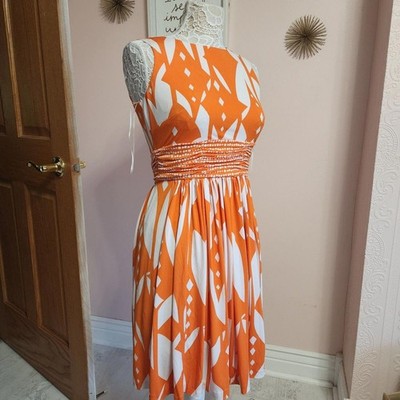 NWT Just.... Taylor  Orange white soft sleeveless dress knee length adorb 2