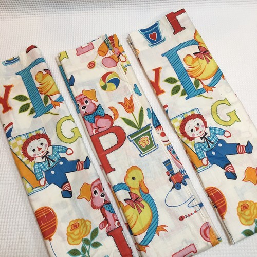 Vintage Raggedy Ann Fabric 3 Curtains Baby Nursery Panels ABC’s Andy Handmade