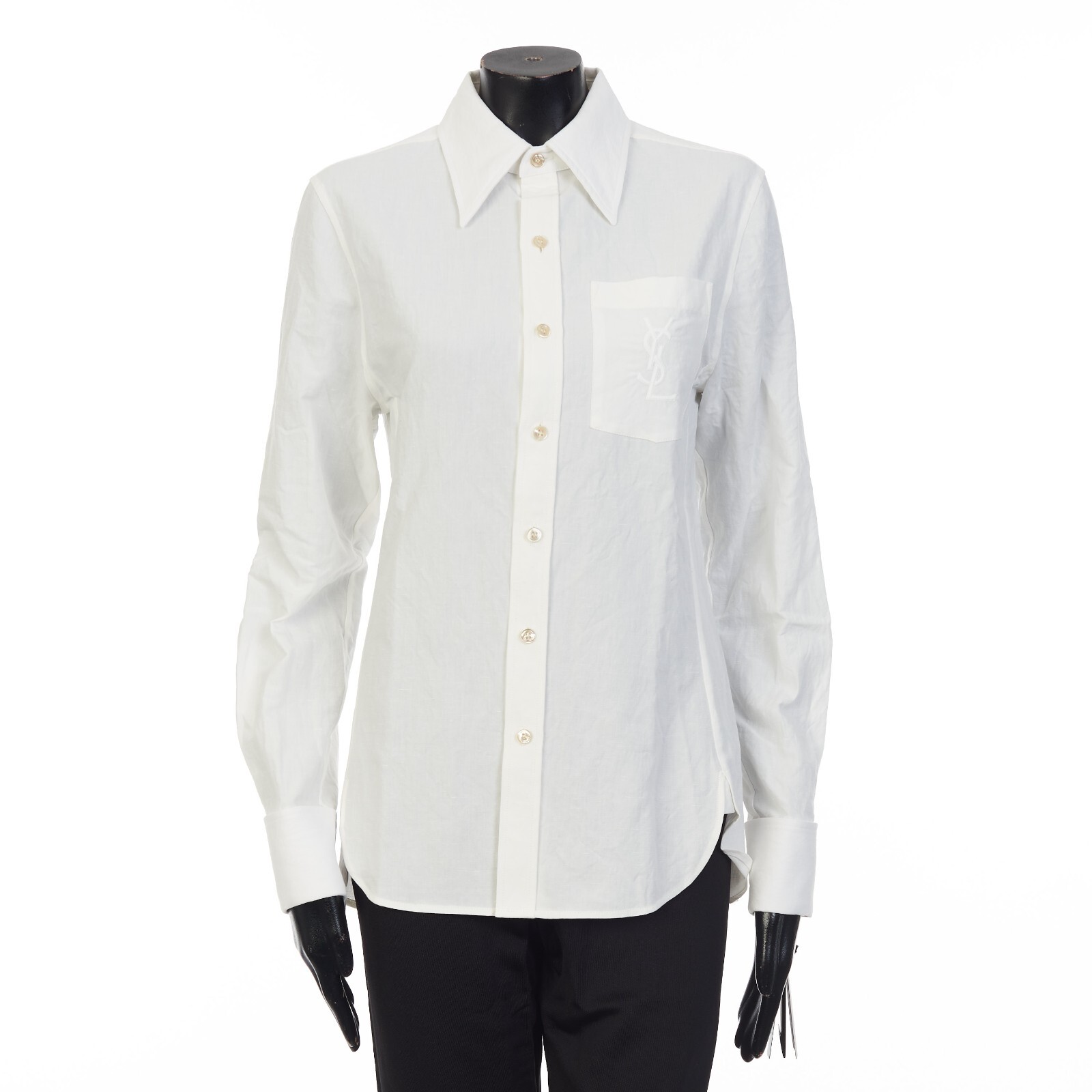 Pre-owned Saint Laurent 1350$ White Embroidered Shirt In Cotton And Linen