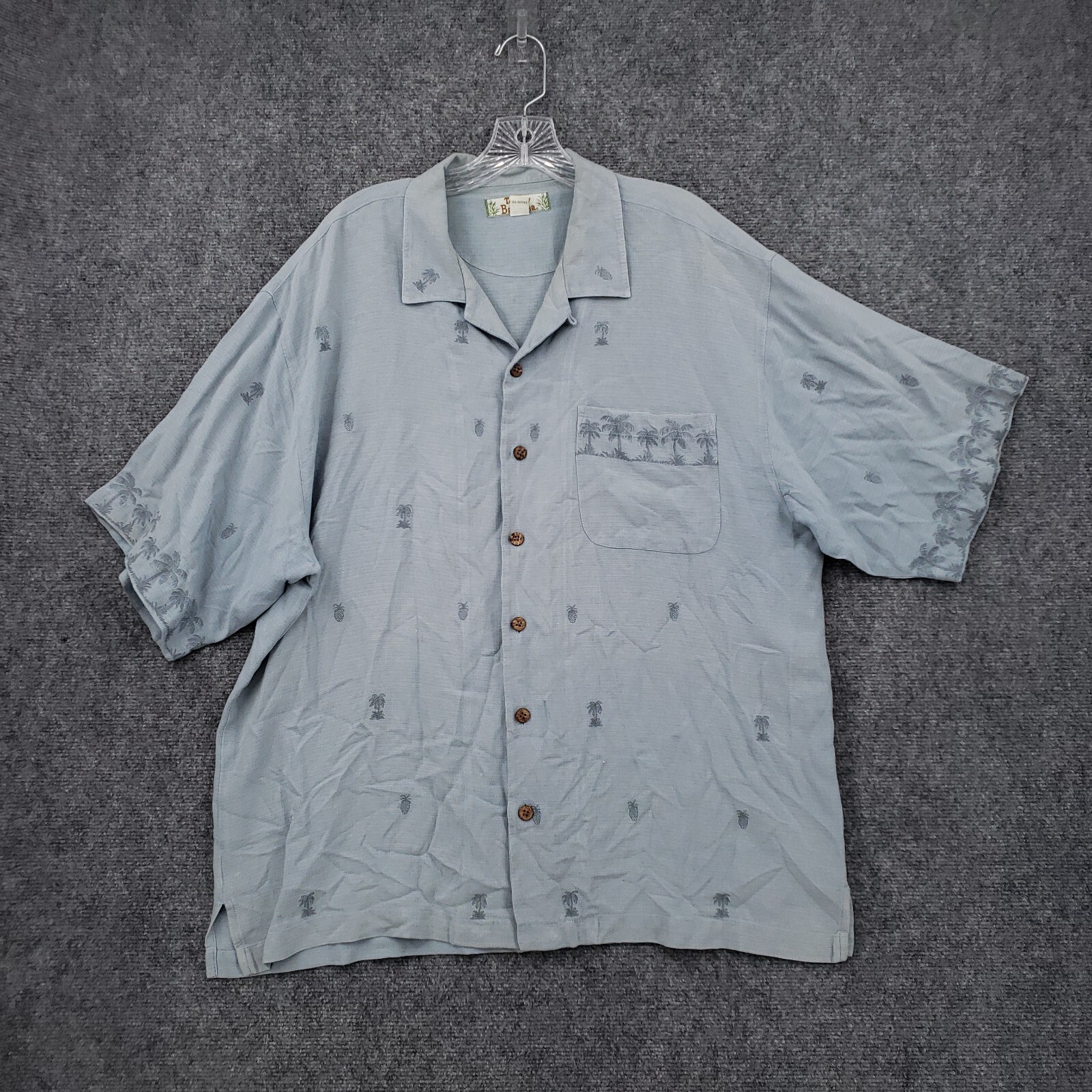 シャツ Tommy Bahama Button Up Shirt Mens XL Gray Hawaiian Palm tree Short