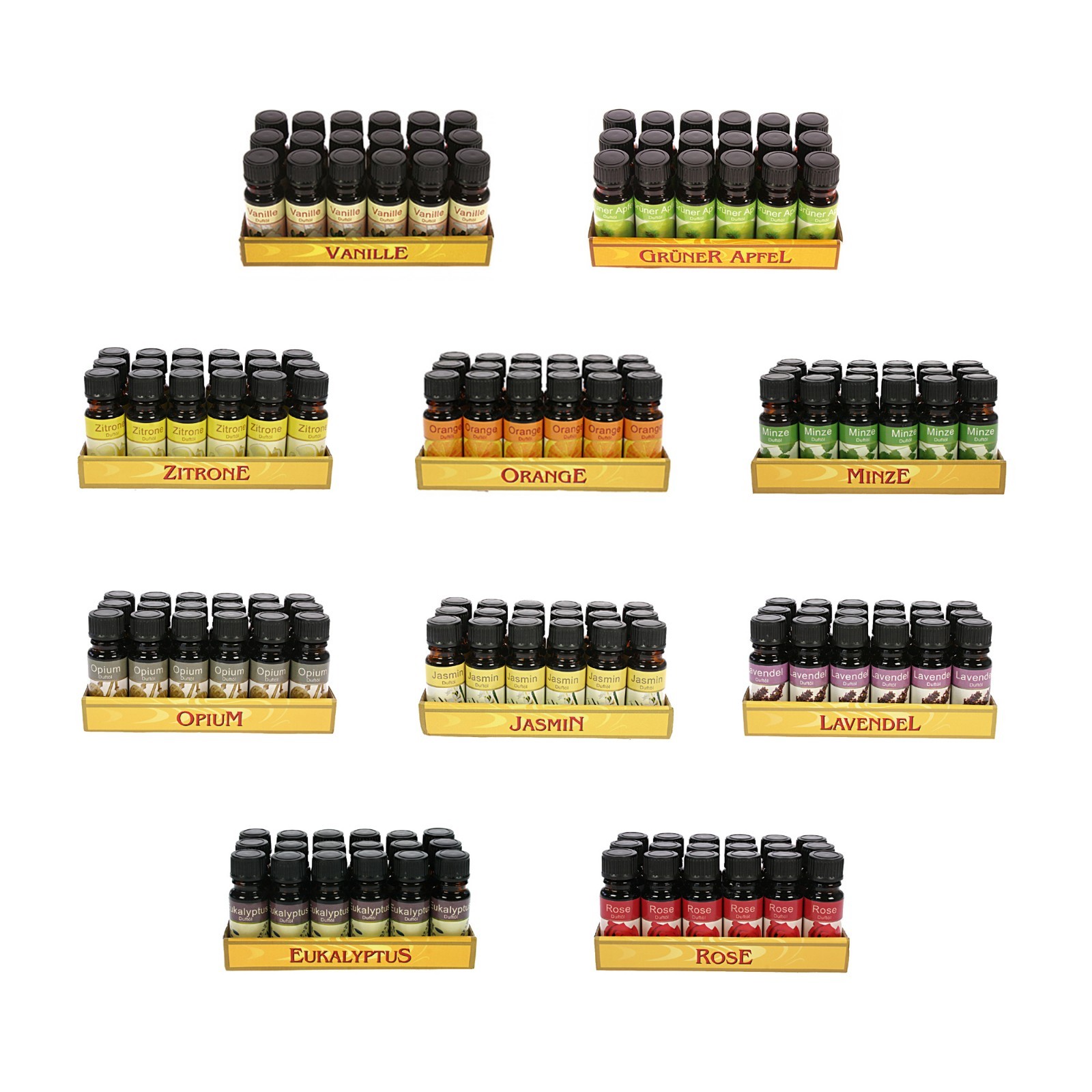 10er Set Duftöl Raumduft Duft Öl in Glasflasche á 10ml (11,90€/100ml)