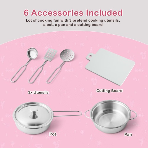 Kids Pretend Play Corner Kitchen Wooden Toy Set w/ Lights,Sounds Girls Gift Pink