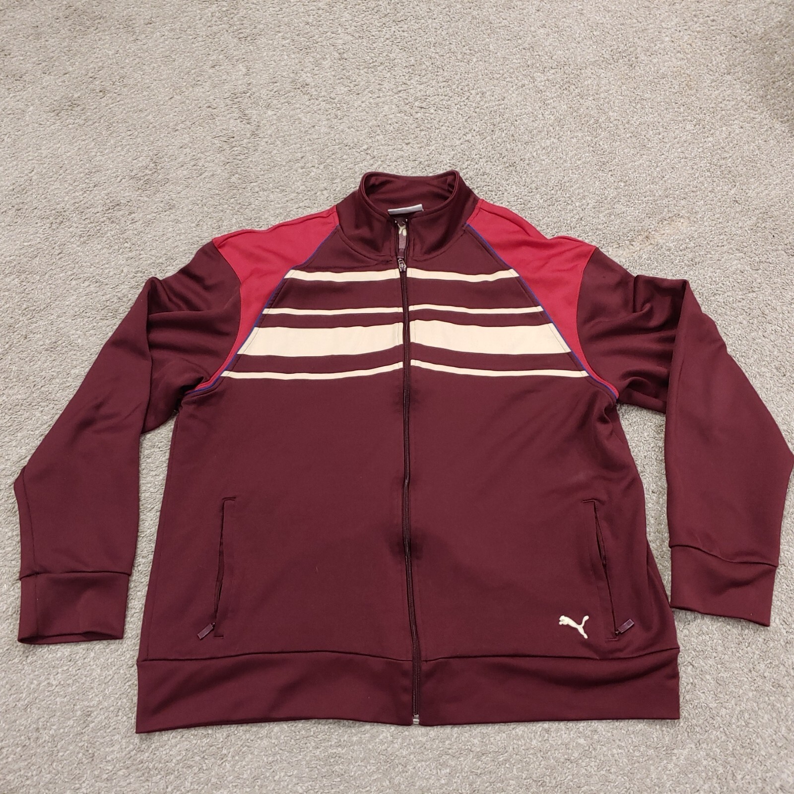 Puma Burgundy Red & White Stripe Track Sweatshirt Jacket