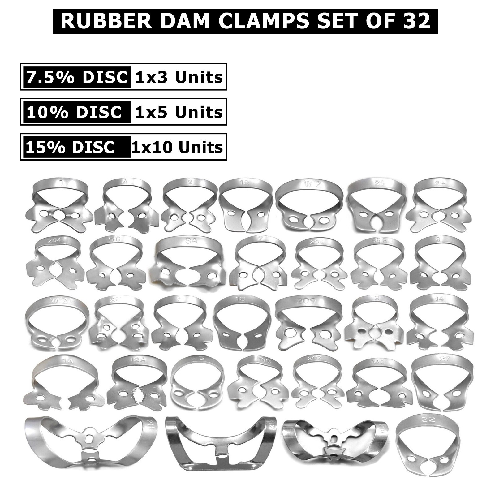 Dental Rubber Dam Clamps - Complete 32-Piece Brinker Clamp Set for Precision