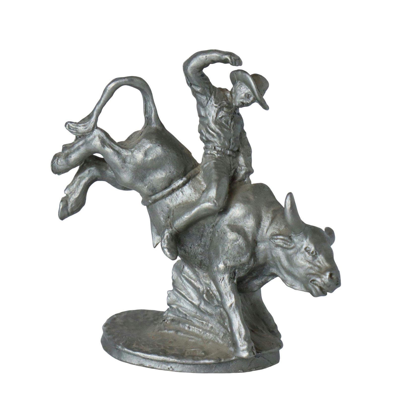 Vintage Pewter Bull Rider Rodeo Cowboy Figurine Sculpture Signed 1994 3in