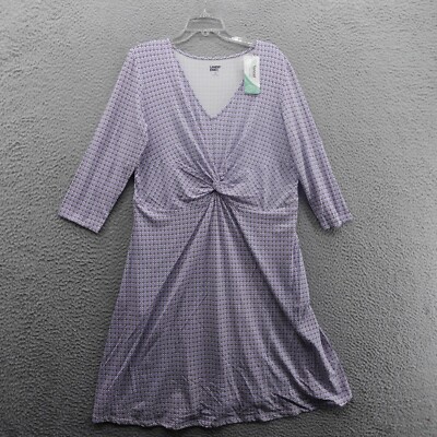 NWT Lands End Geometric Print Twist Front Dress Large Petite Purple Womens