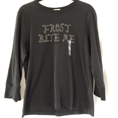 Old Navy Frost Bite Me Black 3/4 Sleeve Graphic T Shirt Nwot Sz XL
