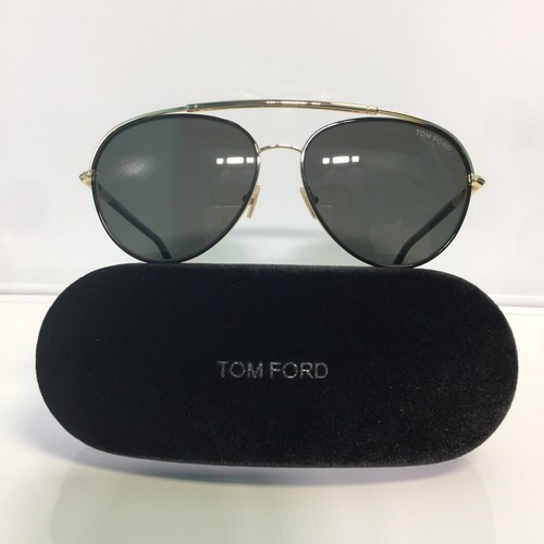 Pre-owned Tom Ford Curtis Tf748 01d Shiny Black Gold Aviator Polarized Sunglasses 59mm In Green