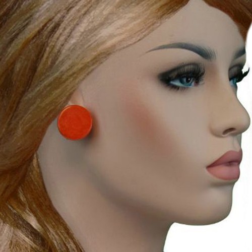 Vintage Orange Yellow Checker Disc Bakelite Clip On Earrings 1