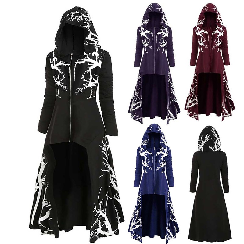Plus Size Women Hooded Dress Gothic Steampunk Long Jacket Coat Halloween Costume