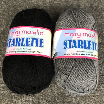 Mixed Lot Of 2 New 3.5oz Skeins Mary Maxim ''Starlette'' Yarn Black & Grey