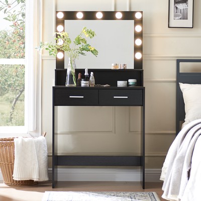 Makeup Vanity Desk Table W/Touch-Controlled Mirror 11 Bulbs,Storage,robust Chair