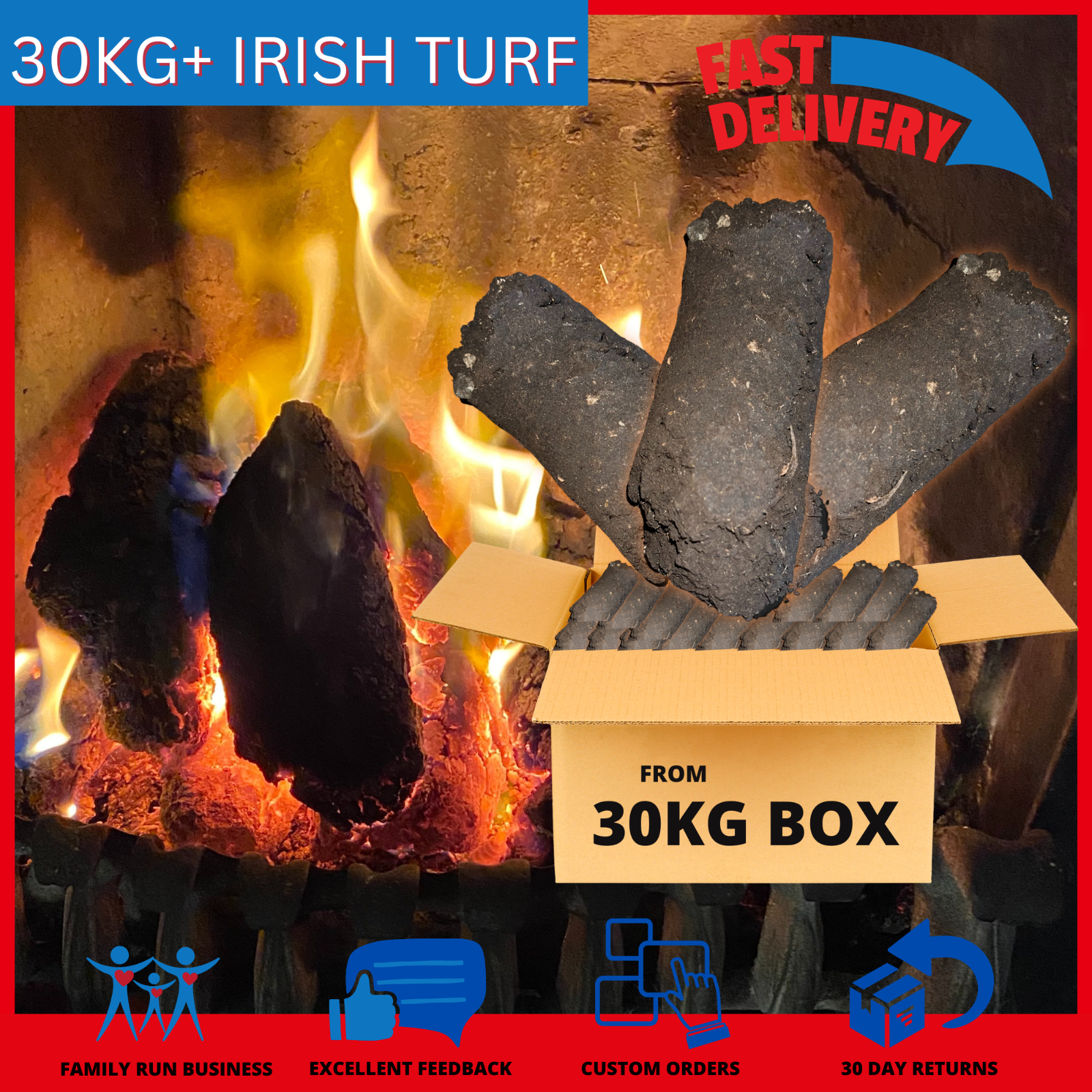 Irish Fire Peat Burning Turf Fuel Natural Hand Cut log Peat Heat - from  29kg🔥 | eBay