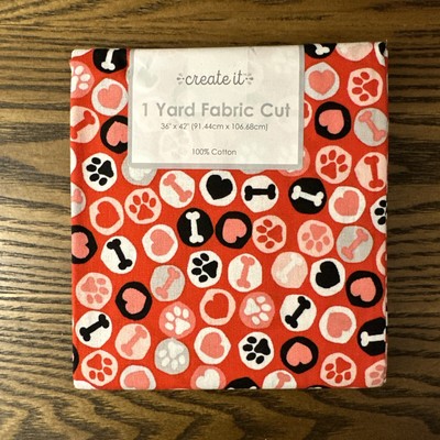 1 Yard Pre-Cut Create it `Puppy Love Hearts Print Fabric. 100% Cotton 36x42 NEW