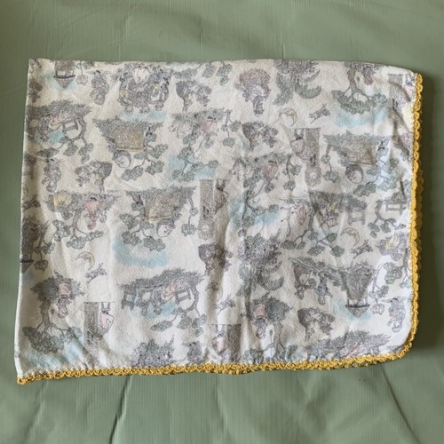 VTG Carter's Baby Receiving Blanket White Blue Pink Gray Nursery Rhymes Crochet