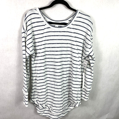 Caslon Dense Hatchi Striped Knit Top Long Sleeve Size Small White Black