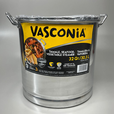 VASCONIA Steamer Pot w/ Lid & Tray Aluminum 13.5  32 QT 30.3 L 713413 (New)
