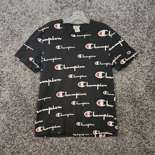 Champion Mens Black Short Sleeve Logo Printed Tee Size S | eBay