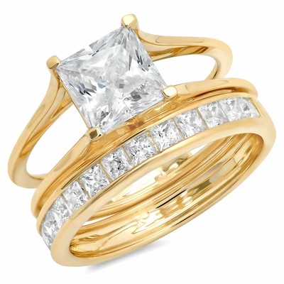 Pre-owned Pucci 3.55ct Princess Cut Vvs1 Solitaire Halo Engagement Ring Band Set 14k Yellow Gold In White/colorless