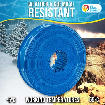 1-1/2" x 100' Heavy Duty Blue Swimming Pool Backwash Hose & Clamp, Discharge