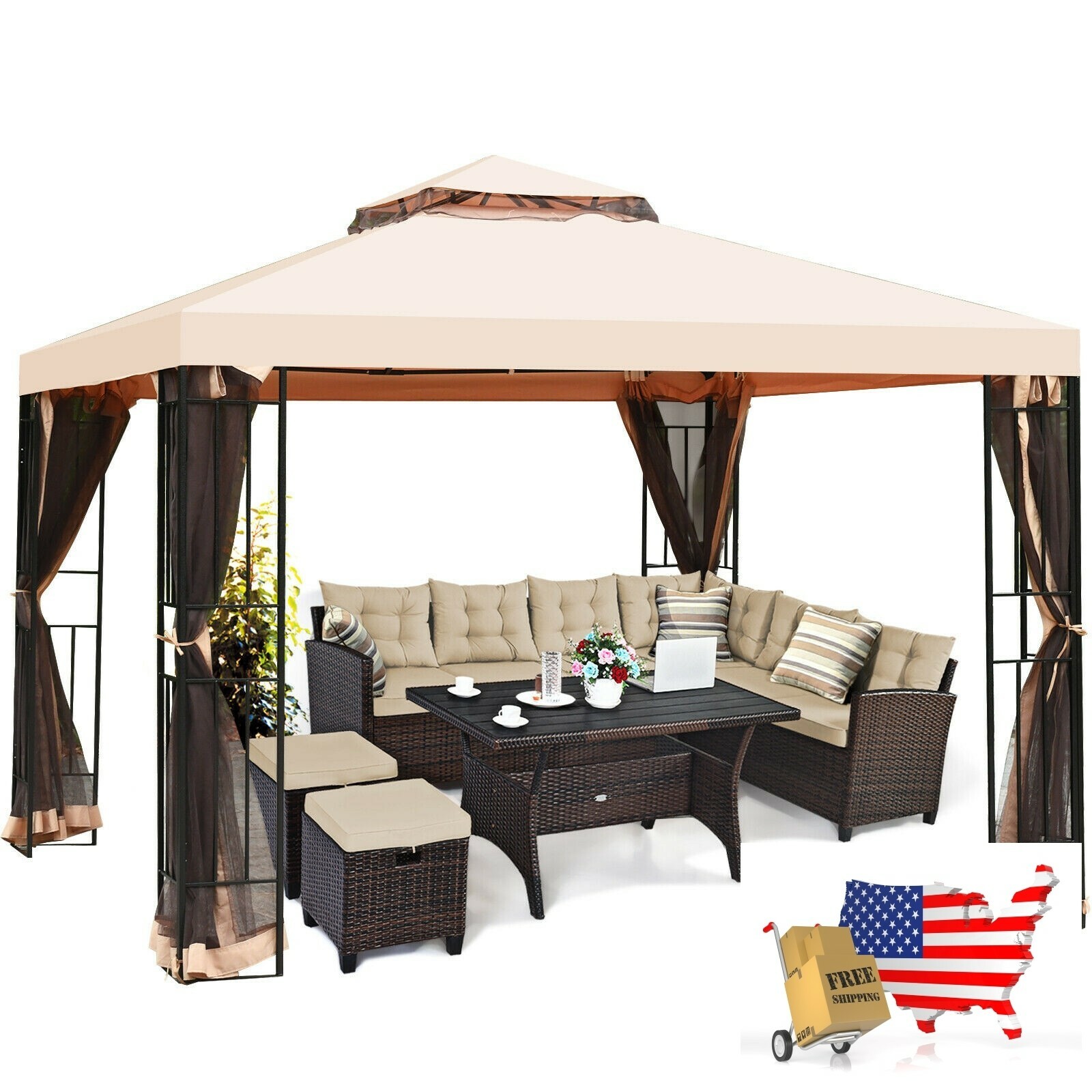 10 x 10 ft 2 Tier Vented Metal Gazebo Canopy with Mosquito Netting eBay