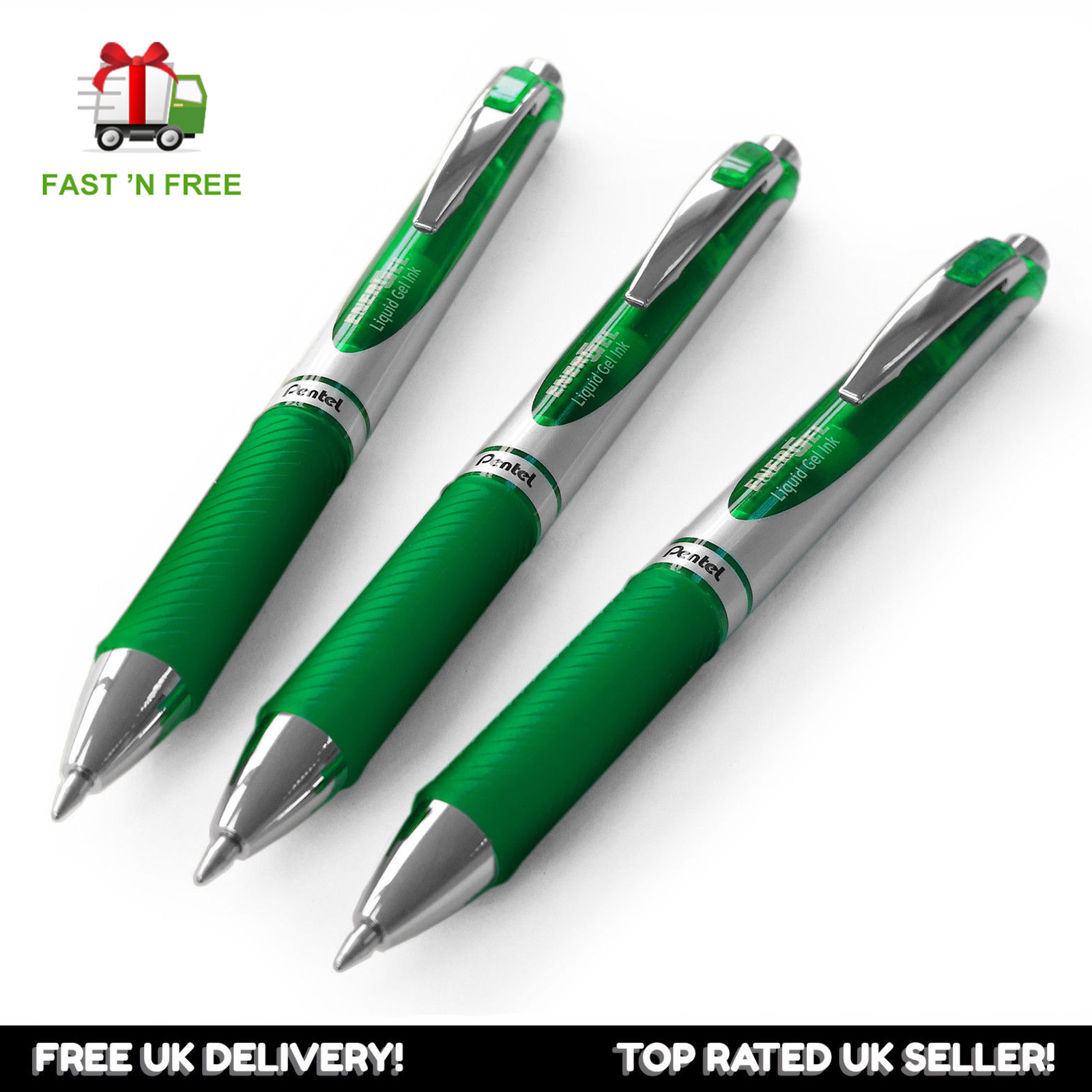 Pentel Energel-XM Gel-Tintenroller, 0,7 Mm – 3er Set In Schwarz, Rot & Grün, Schnell Trocknend
