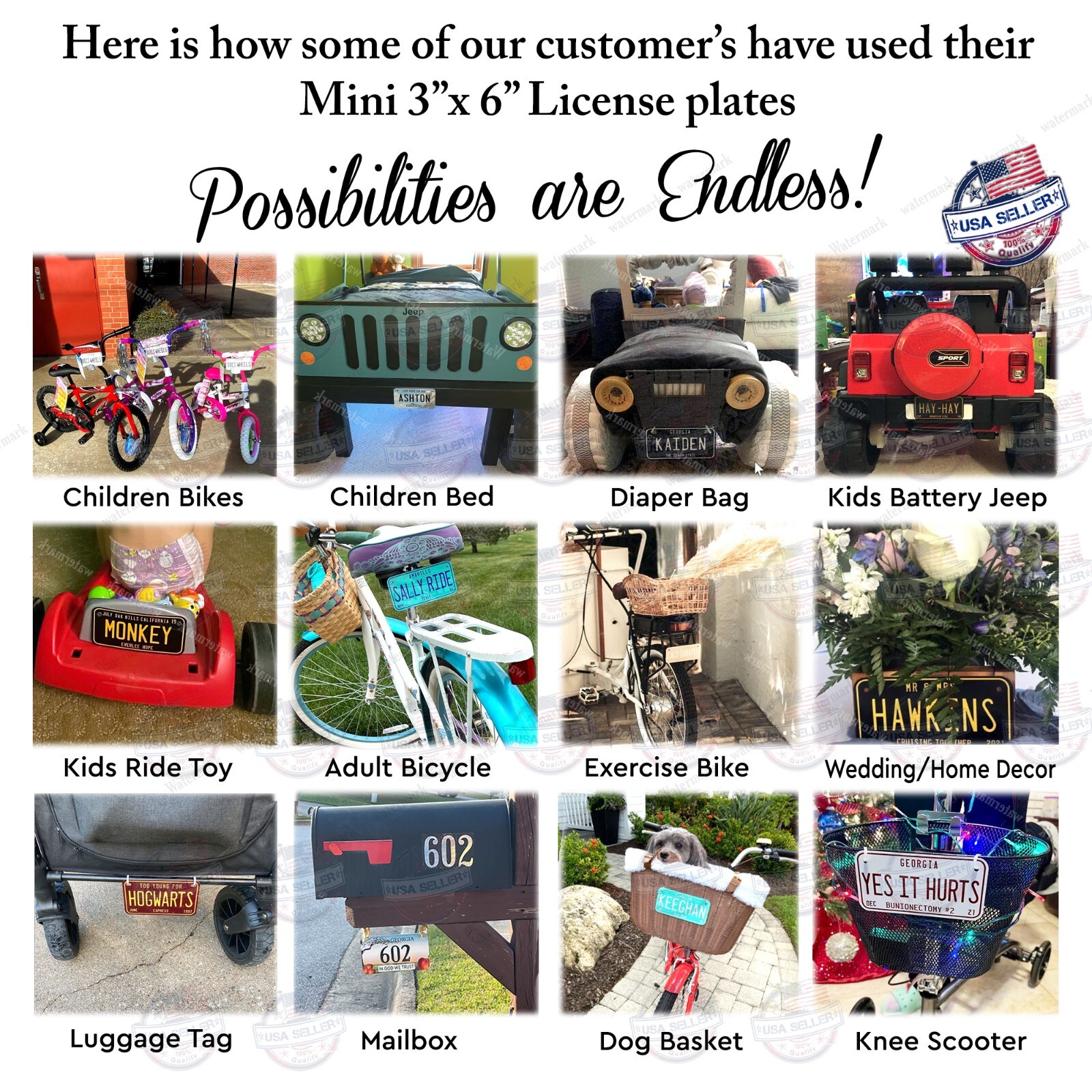 Mini License Plate Metal Tag Personalized with Any Text for Kids Bicycle Toys