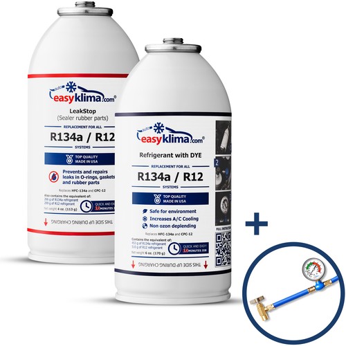 EasyKlima Kit R134a Recharge Climatisation Auto + Stop Fuite LeakStop