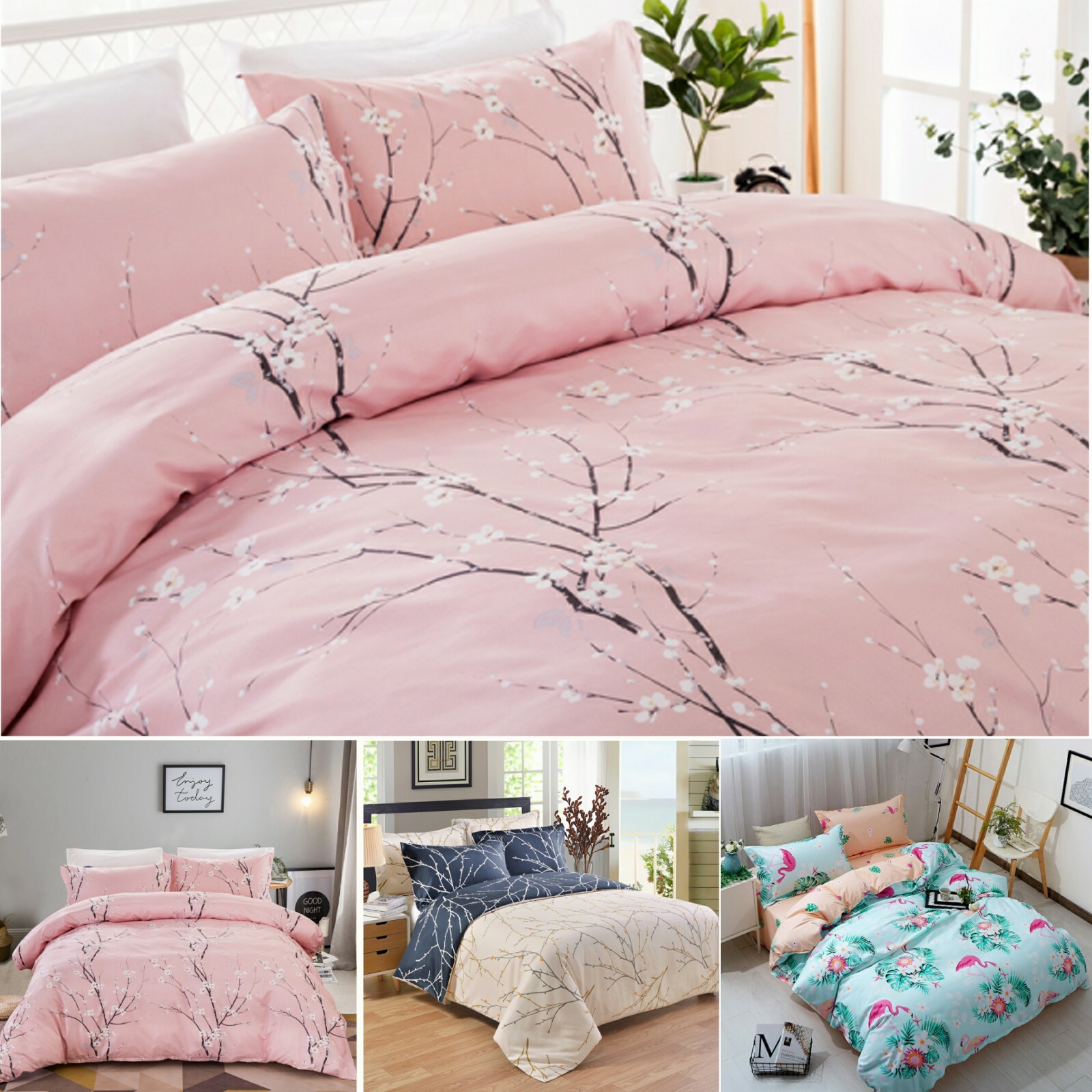 Pink Floral Duvet Doona Quilt Cover Set Single/Double/Queen/King Size
