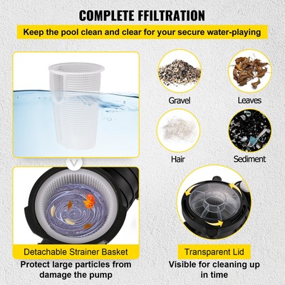 VEVOR Swimming Pool Pump 1HP Pool Pump 110/220V In/Above Ground Strainer 5544GPH