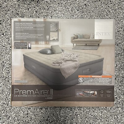Intex PremAire II Air Mattress: Queen Size   Built-in Electric Pump   18in NEW