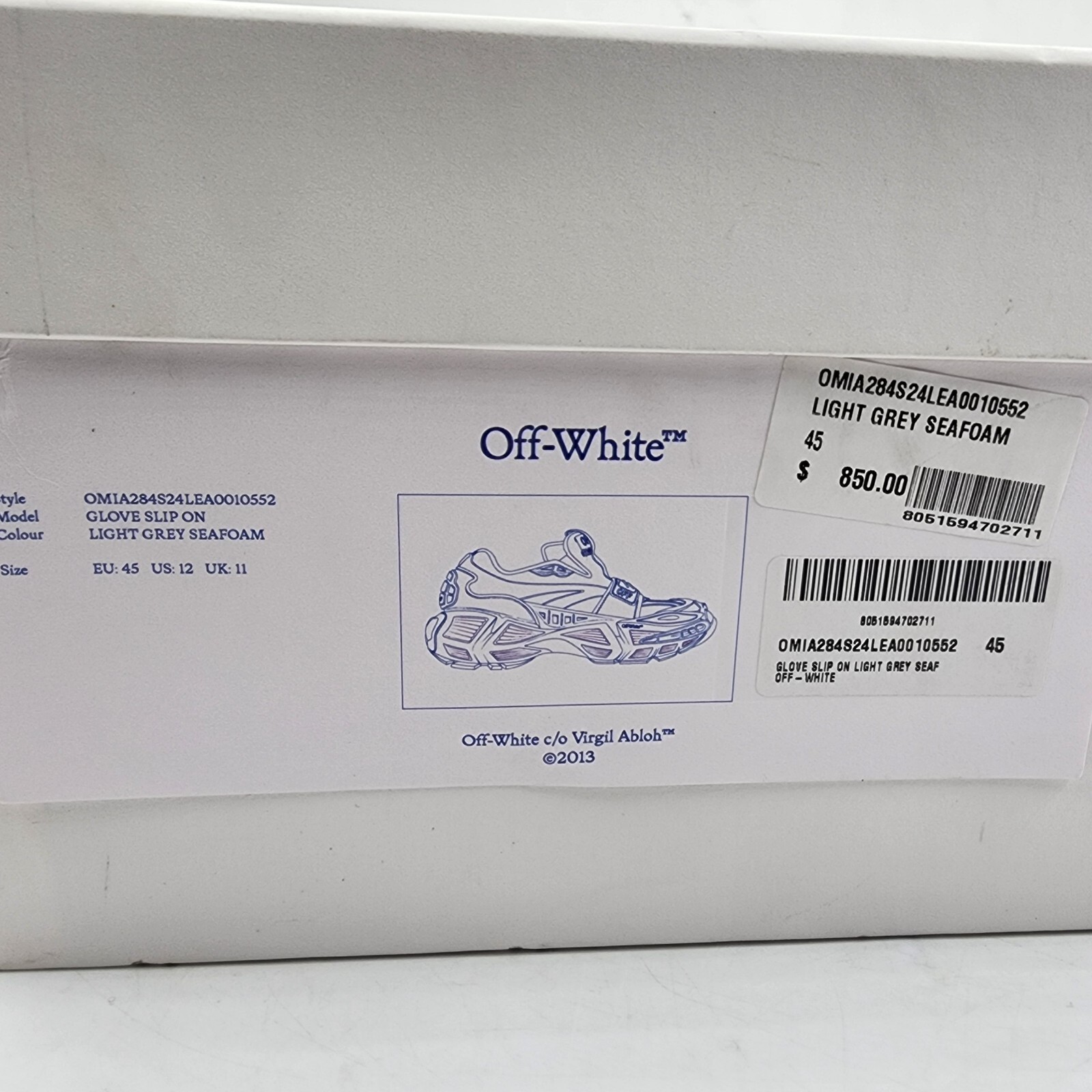 Off-White Glove Slip On Sneakers Women's 45/12 US Light Grey/Seafoam Round Toe - Picture 4 of 17