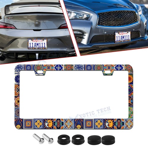 Colorful Tribal Print Art Universal 2 Holes License Plate Frame Stainless Steel