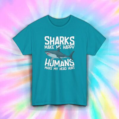 Sharks Make Me Happy T-Shirt | Humans Make My Head Hurt | Ocean Life Tee S-5XL