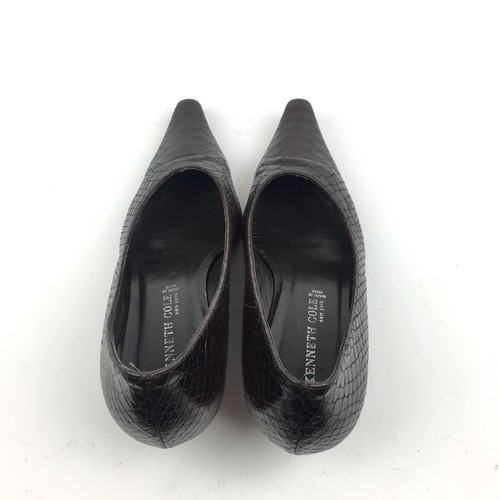 Kenneth Cole New York Heels Sz 5.5 Brown Italian Leather Alligator Kitten Pointy