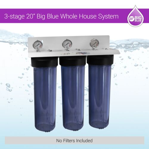Whole House 3 Stage 20"x 4.5 Big Blue Max Water System 1" Ports WITHOUT Filters