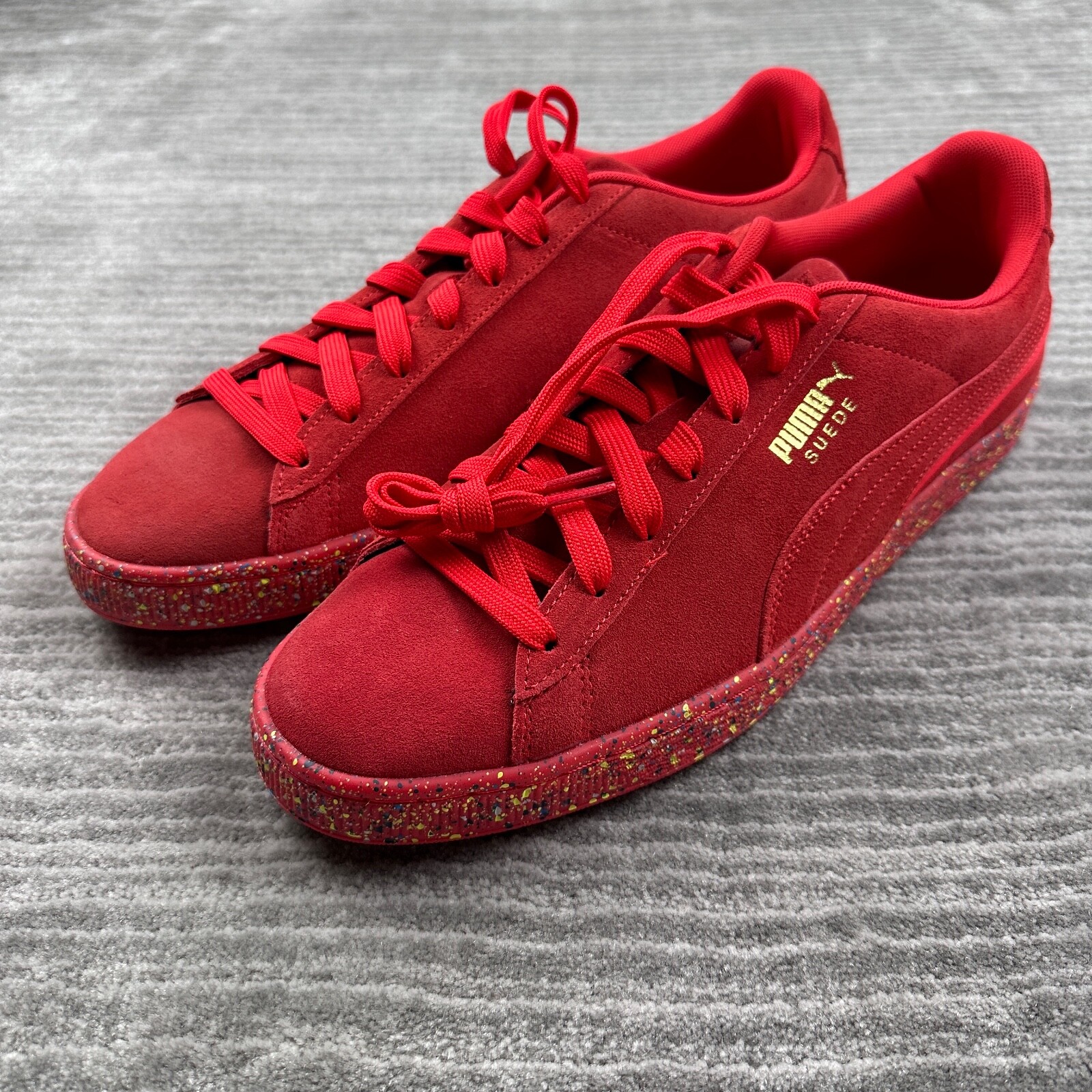 ●DIRTY RED NEW Puma Suede Low Mens 12 Red Casual Sneaker Shoes Speckle